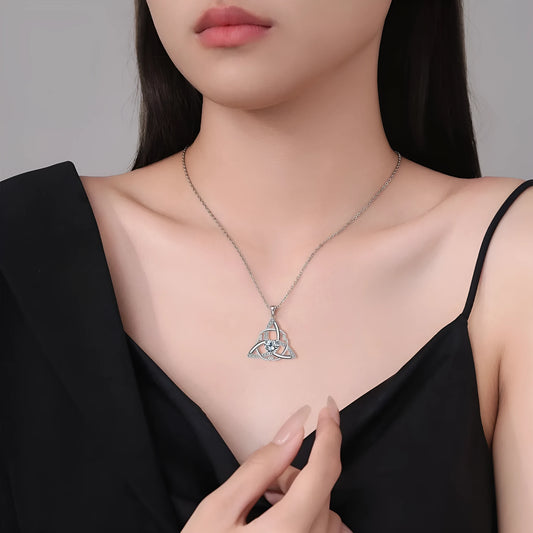 Celtic knot necklace for women in copper with electroplated colour geometric pendant