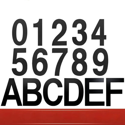 Black stainless steel sticky digital house number measuring 7.5cm with waterproof design and adhesive backing