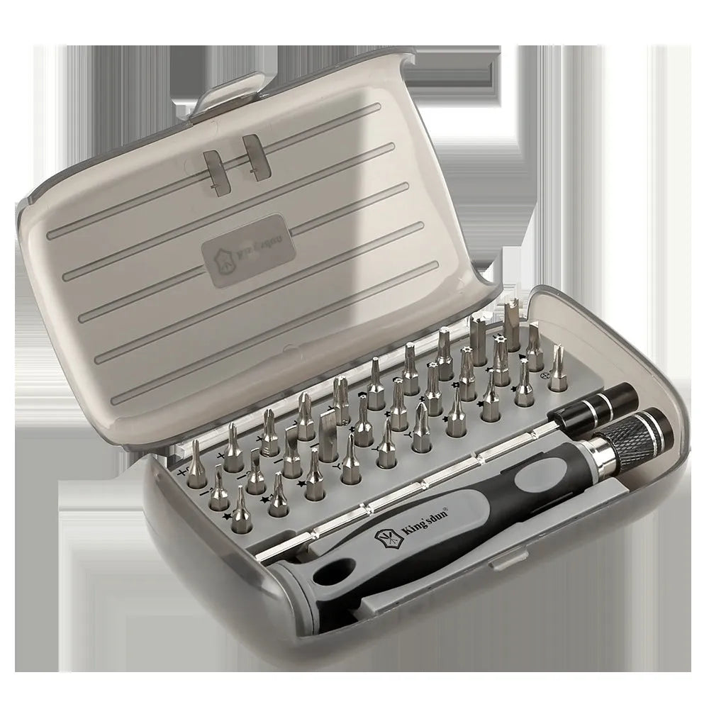32-in-1 screwdriver set with 30 bits in compact plastic case for repair tasks