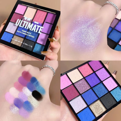 16-colour matte pearlescent eye shadow plate for dry skin in flower fairy, green field, amethyst, and large territory variants