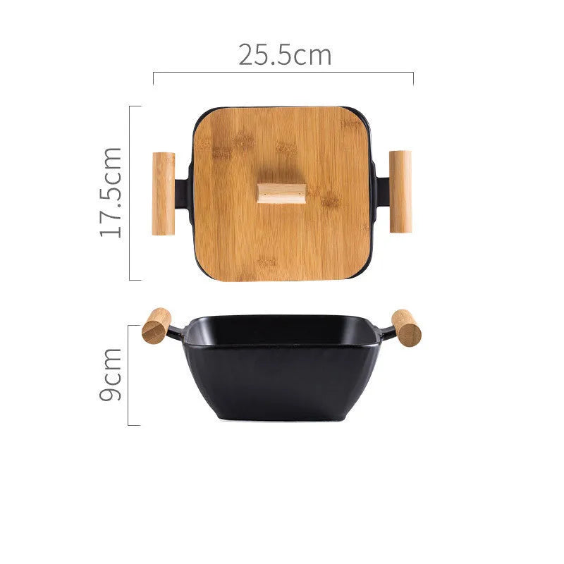 Porcelain ceramic bowl with irregular shape and matching lid in choice of four colours