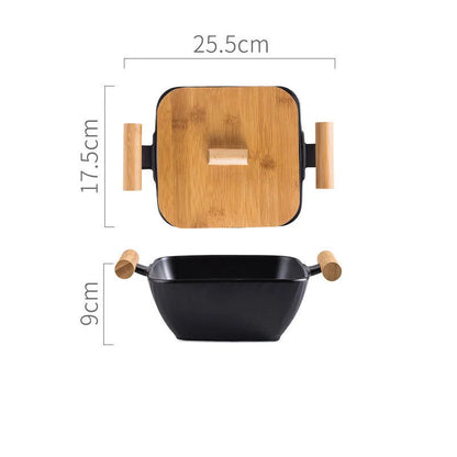 Porcelain ceramic bowl with irregular shape and matching lid in choice of four colours