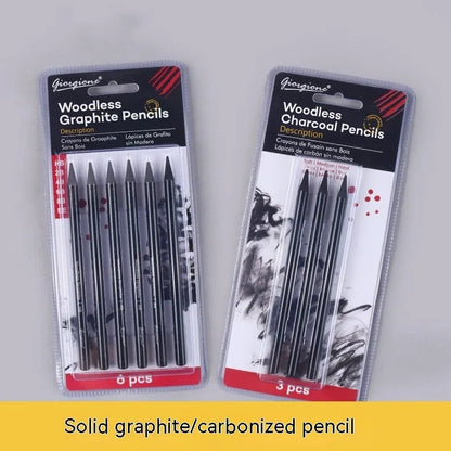 Carbonized Pencil Suit with six graphite and three carbonized pencils on suction card packaging