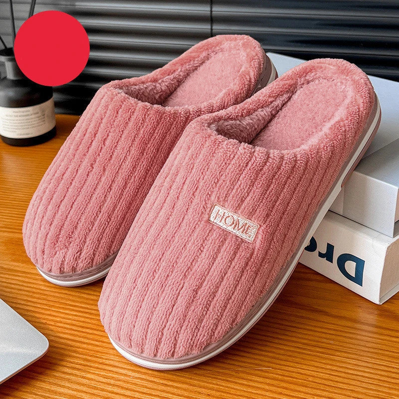 Cozy cotton slippers in various colors, featuring a soft, plush lining and non-slip rubber sole for indoor comfort and warmth