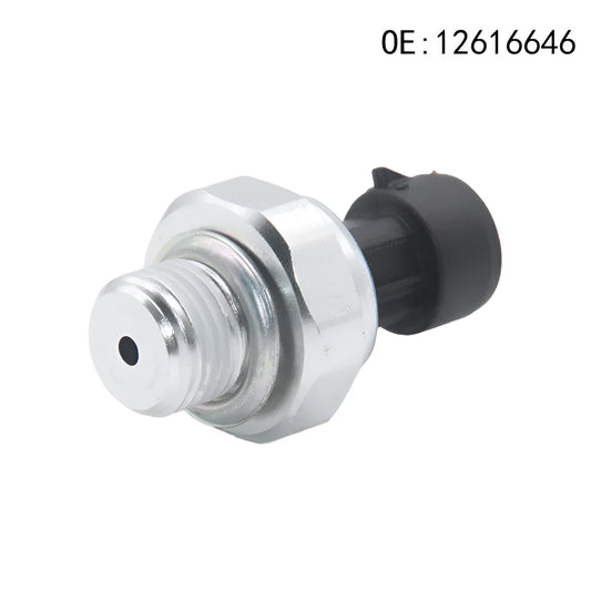 Silver-coloured automotive fuel pressure sensor with metal construction and standard measurement range