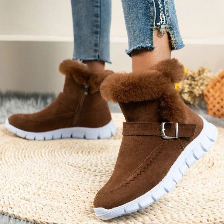 Cozy winter ankle boots with plush lining, suede uppers, and rubber soles for women