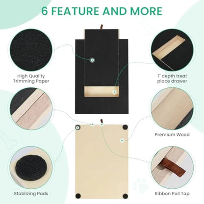 Dog nail scratch board with treat drawer for natural nail trimming