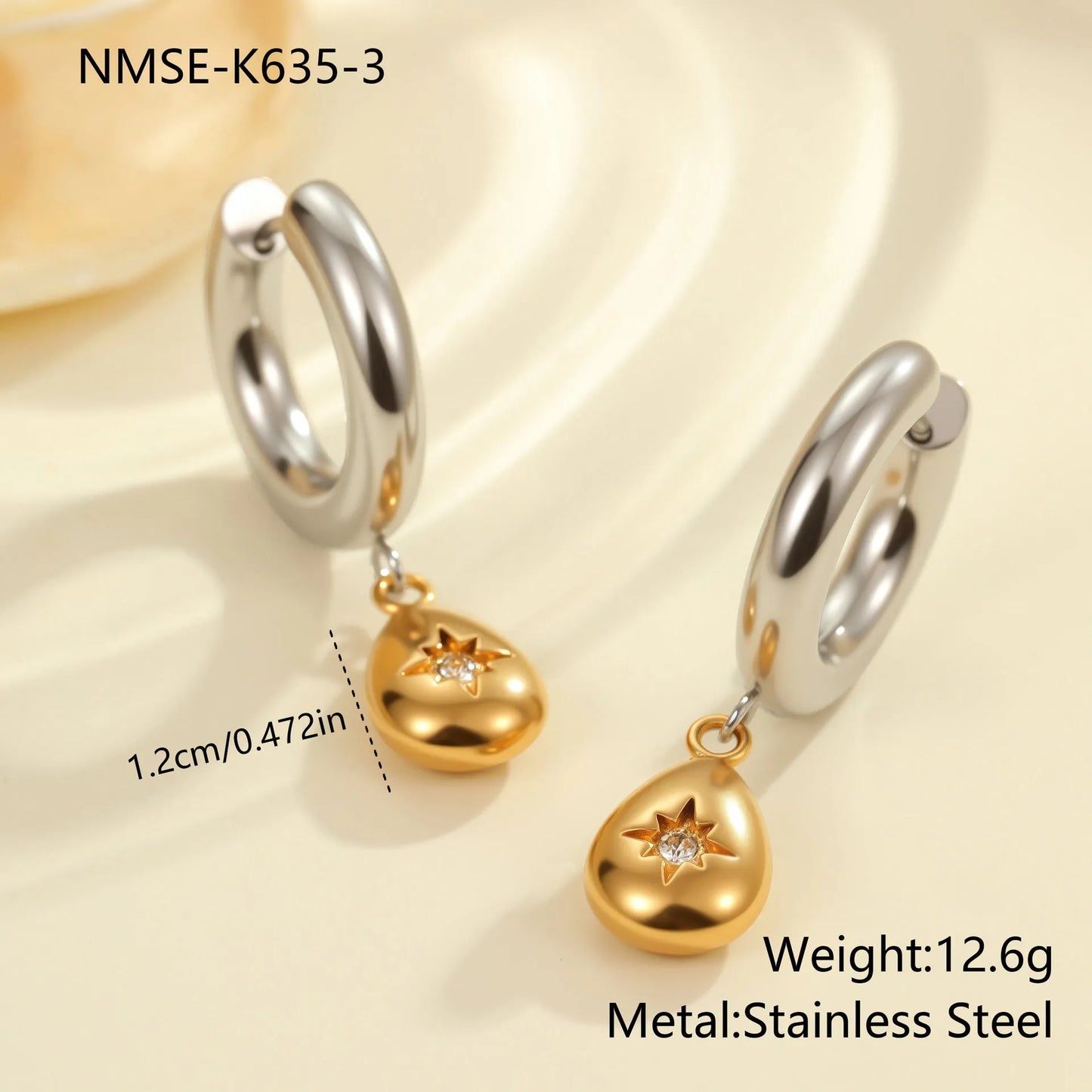 Stainless steel Christmas tree earrings with 18K gold electroplating in heart and star shapes