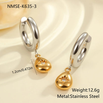 Stainless steel Christmas tree earrings with 18K gold electroplating in heart and star shapes