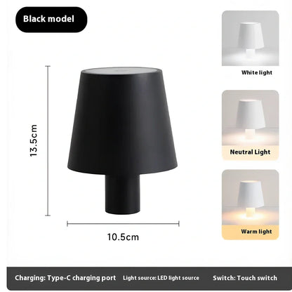 White cylindrical LED wine bottle table lamp with touch dimming and USB charging port