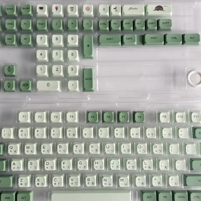 124 PBT keycaps with matcha theme and dye-sublimated legends for mechanical keyboards