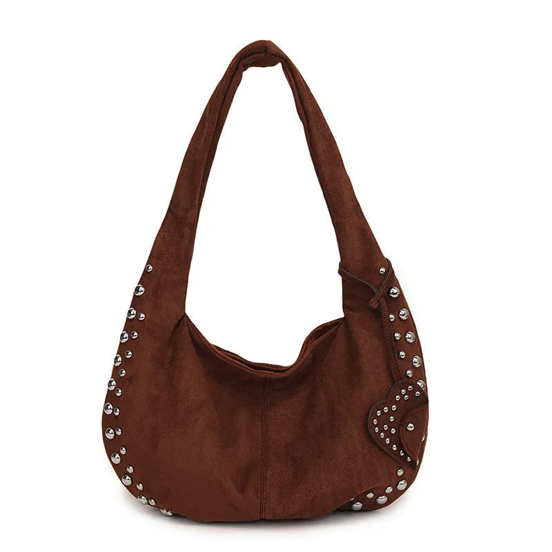 Women's soft plush underarm tote handbag in retro style without shoulder straps
