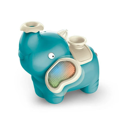 Colorful and interactive elephant-shaped toy with features like water spraying, light-up effects, and musical functions to engage and delight children