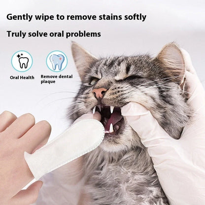 50 white non-woven pet dental finger cots for cleaning cat and dog teeth