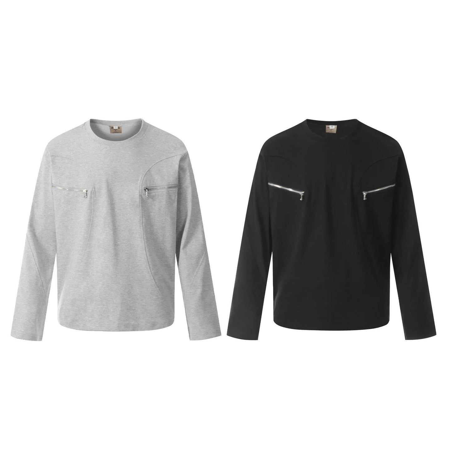 Cotton long sleeve t-shirt in loose fit design shown in black and flower grey colour options