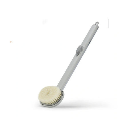 Dual-purpose shower brush with detachable head and built-in shower gel reservoir