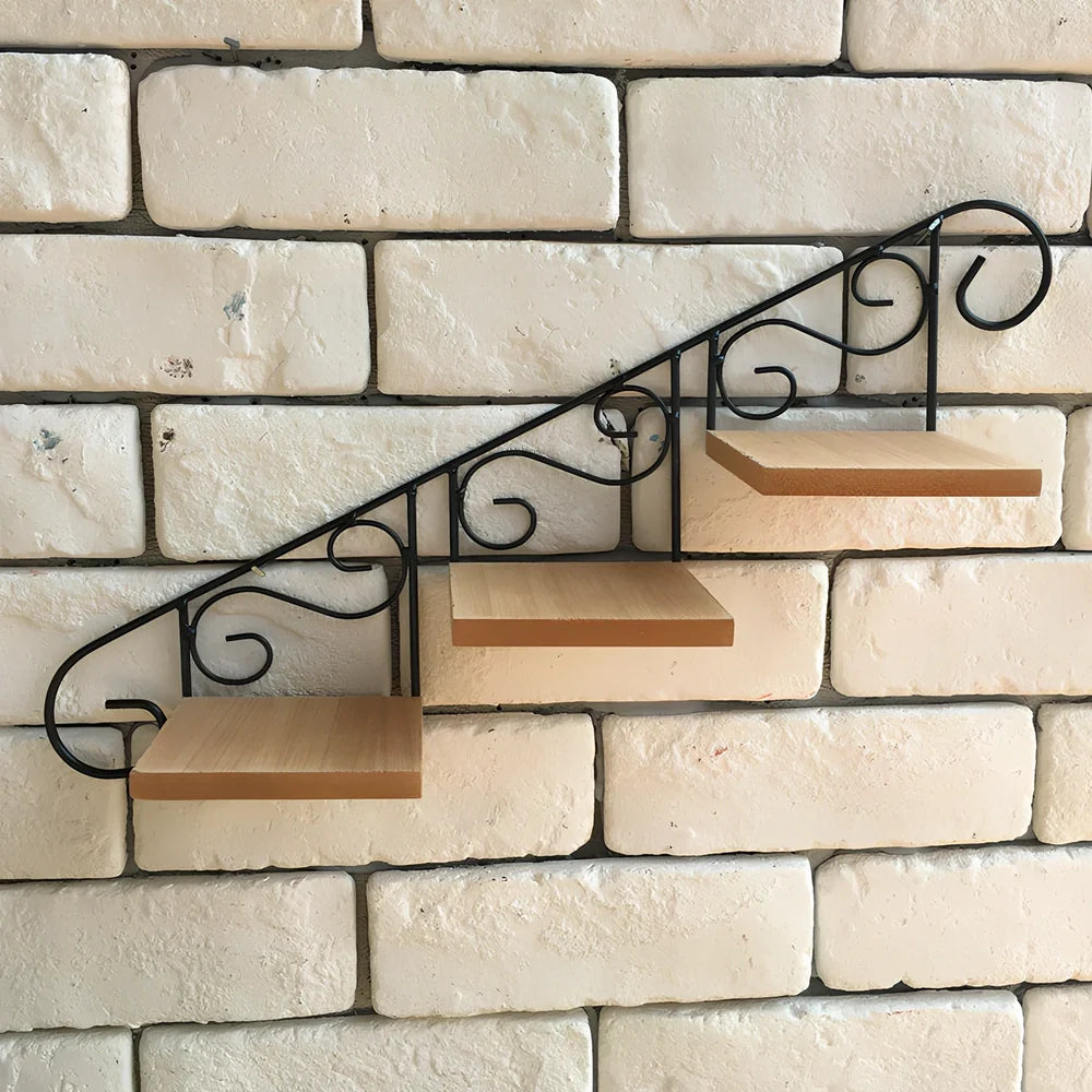 Wrought iron wall hanging with stair-shaped design, 30cm wide, in pastoral style for home decoration
