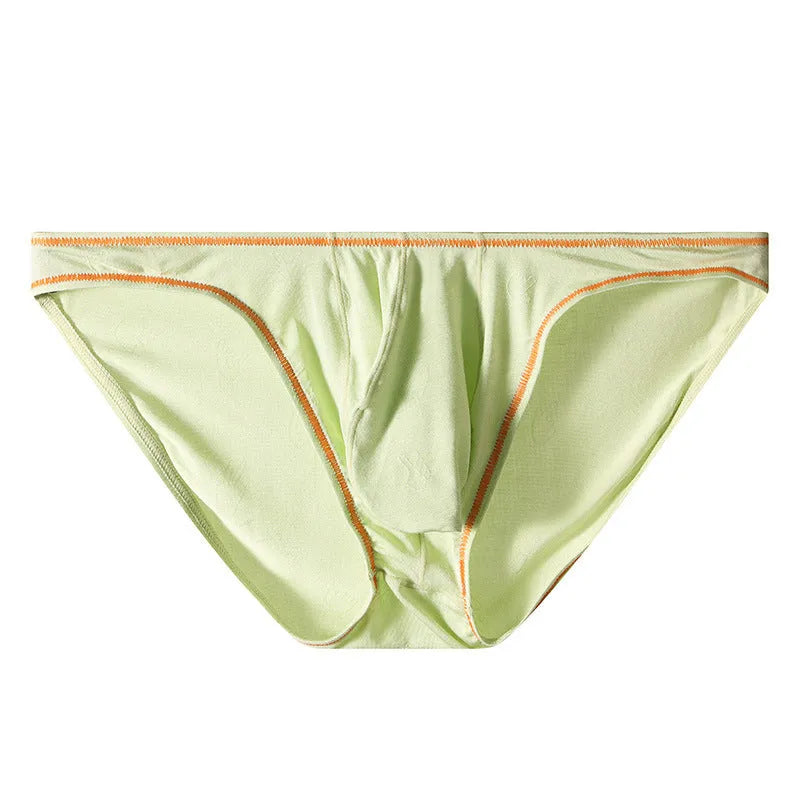 Men's modal ice silk butt-lift hip underwear in dark grey, pink, yellow green, blue, or sky blue.