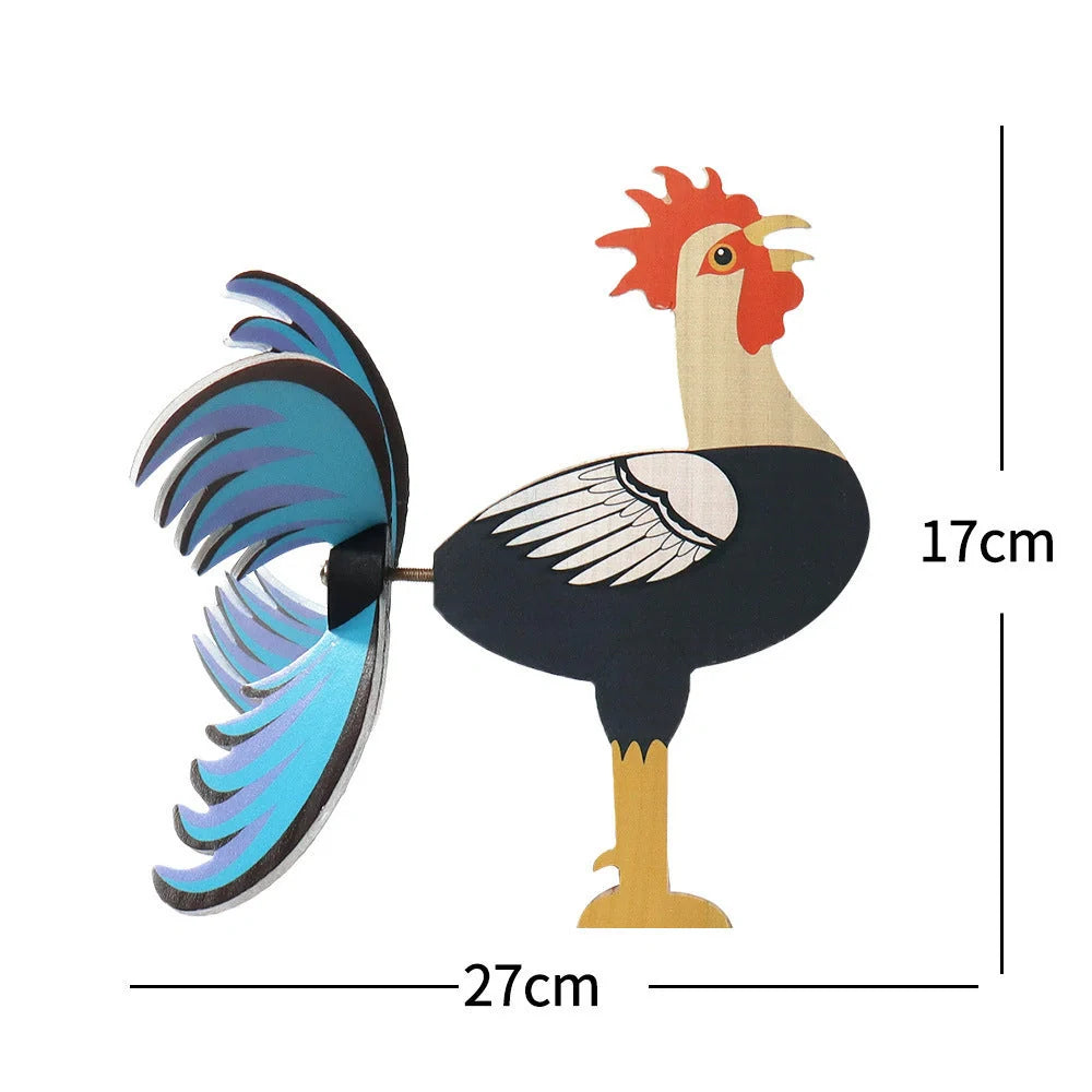 Handmade rooster windmill garden statue with vibrant colors and waterproof design