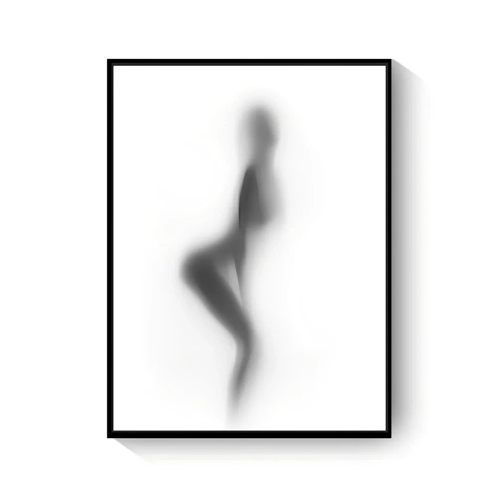 Black and white abstract canvas wall art with frameless rectangular design showing textured oil canvas surface