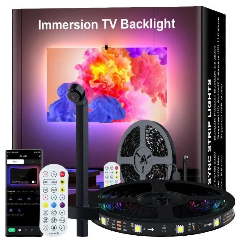 5-metre RGB LED ambience light strip with camera screen synchronisation for desktop and TV background