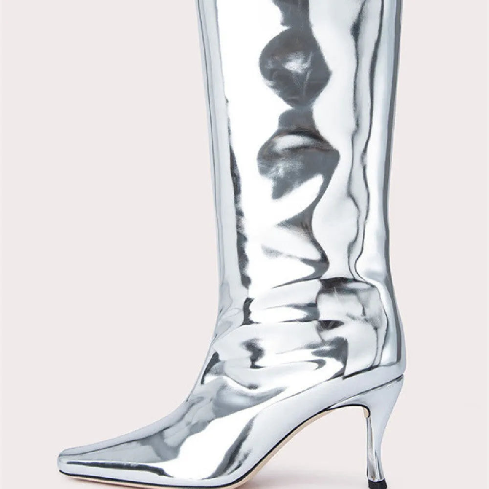 A pair of women's square toe cowboy boots in microfiber, shown in a selection of available colours.
