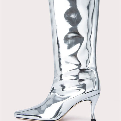 A pair of women's square toe cowboy boots in microfiber, shown in a selection of available colours.