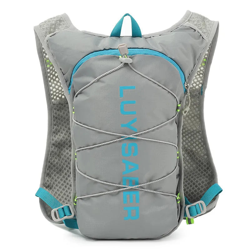 Nylon running backpack with reflective strips shown in multiple colour options.