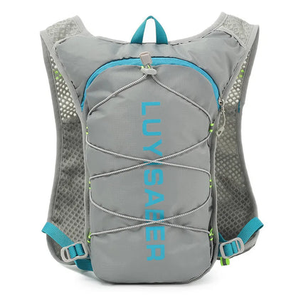Nylon running backpack with reflective strips shown in multiple colour options.