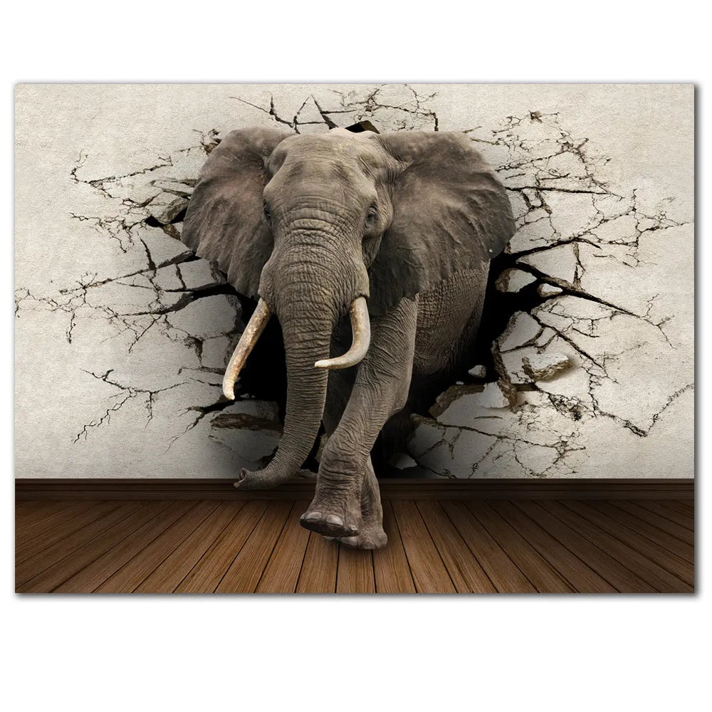 Grey elephant canvas painting, oil on canvas, frameless rectangular wall art in 30x40cm or 60x80cm