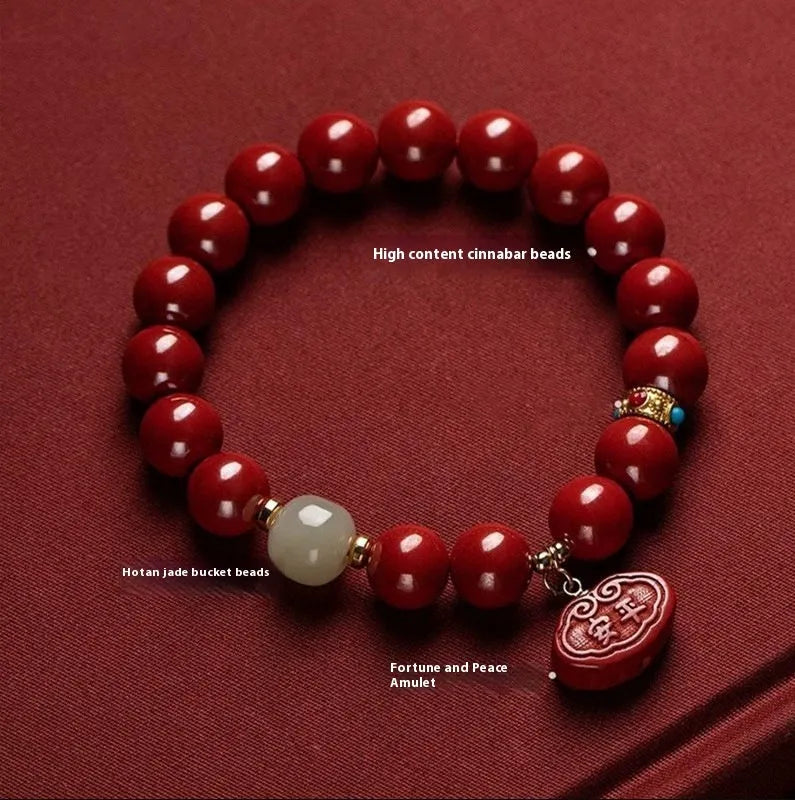 Natural cinnabar Emperor sandstone bracelet in 8mm and 10mm bead sizes.