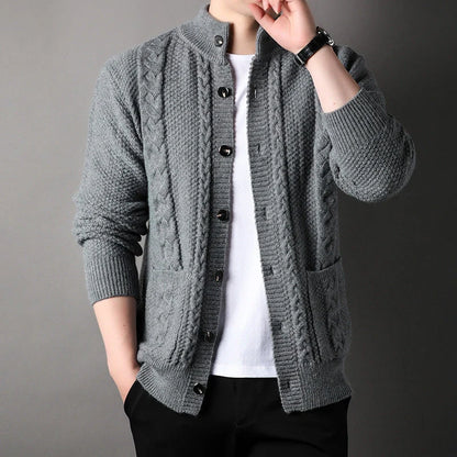Stylish men's jacquard cardigan with pockets for a modern look