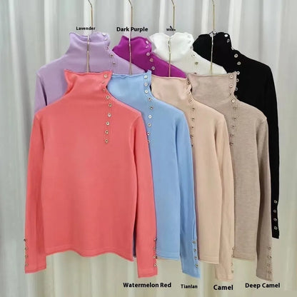 Slim fit knitted shirt with 3D pattern in light camel colour, showing regular sleeves and 40cm length