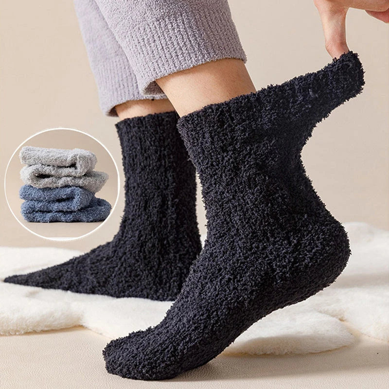 Cozy coral fleece socks in various colors, designed for superior comfort and warmth