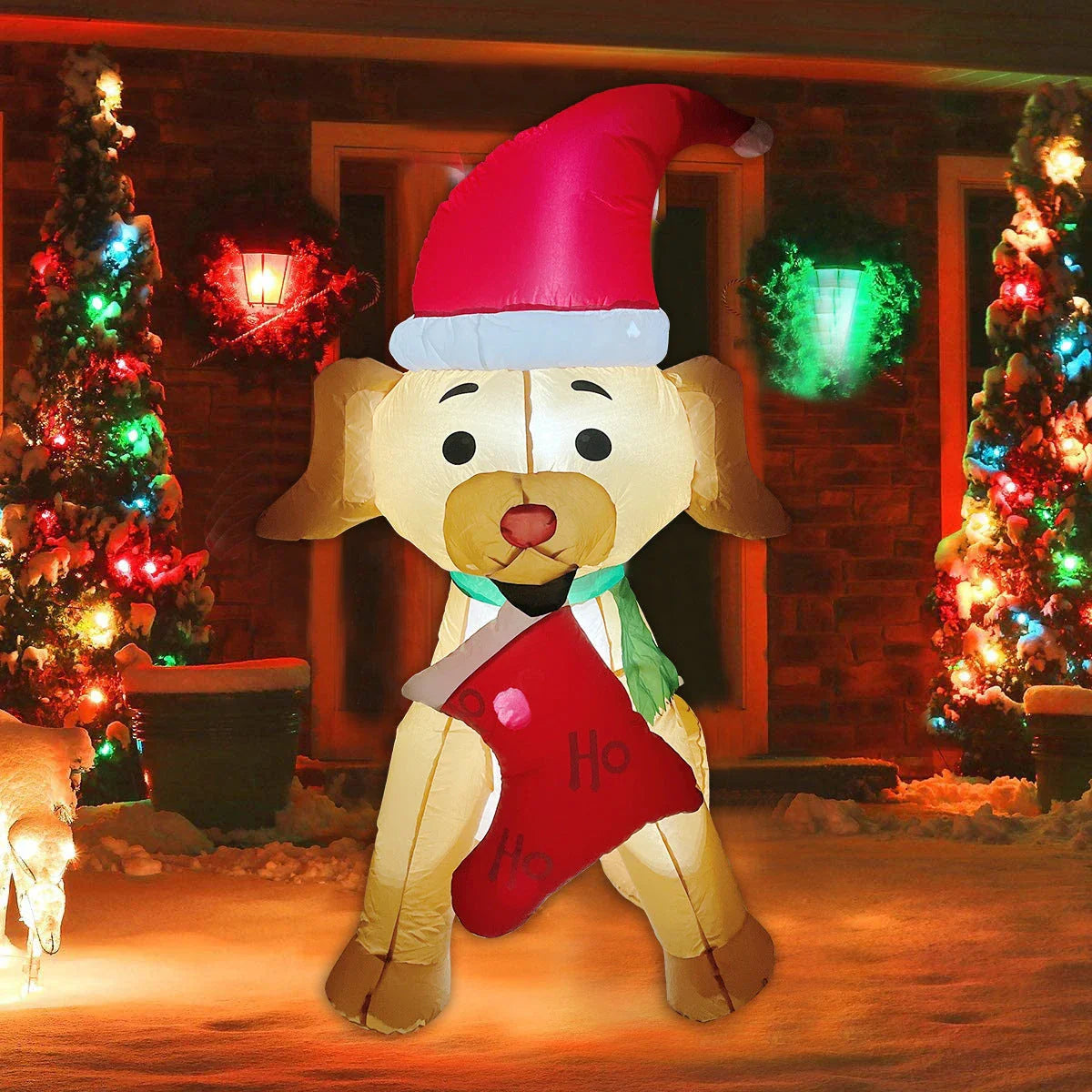Festive 6-foot Inflatable Christmas Bear with LED Lights, a whimsical holiday decoration for indoor or outdoor use