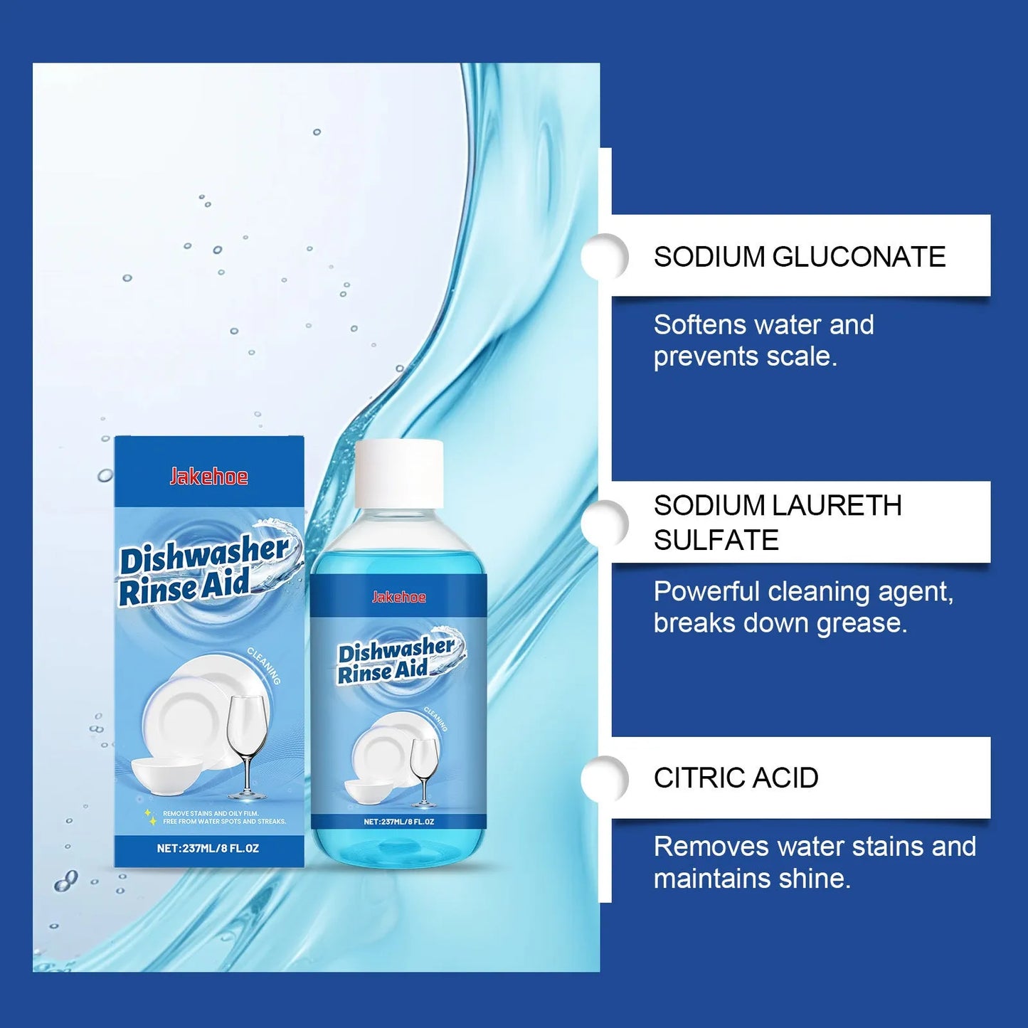 237mL dishwasher detergent aid cleaner bottle for stain removal on kitchenware