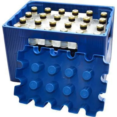 Blue plastic outdoor ice maker tray measuring 34cm long by 22cm wide
