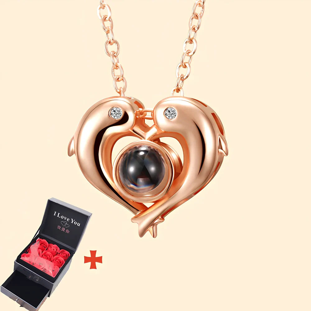 Tanabata Valentine's copper necklace in electroplated gold with grey paper gift box, 45cm chain length