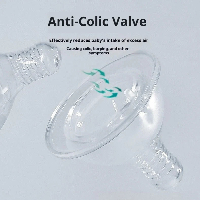 Transparent newborn feeding bottle with wide mouth and cross-hole silicone nipple for infants 0-3 months