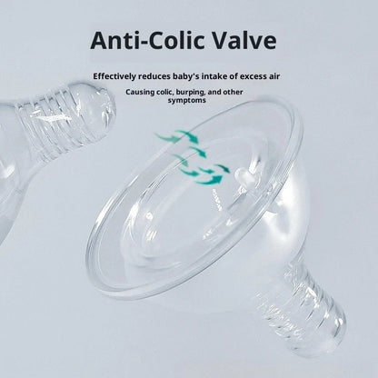 Transparent newborn feeding bottle with wide mouth and cross-hole silicone nipple for infants 0-3 months