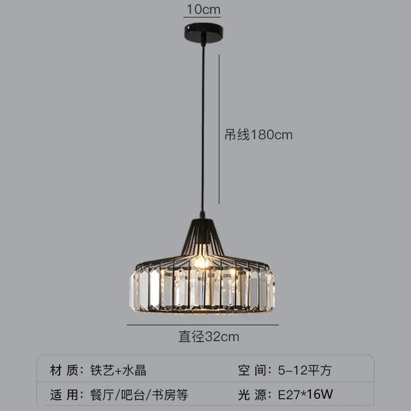 Black and gold iron crystal chandelier LED ceiling lamp with full spectrum light on a white background.