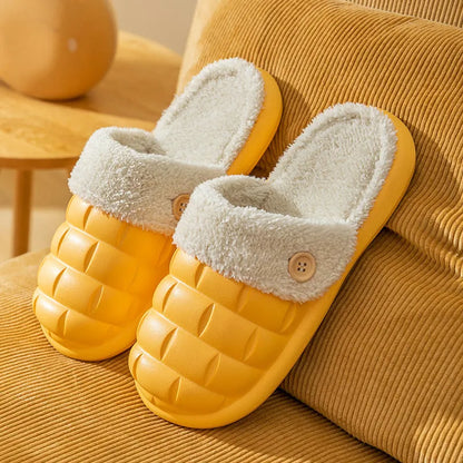 Plaid detachable slippers with EVA sole and plush lining in pink, green, yellow, white, grey, or black