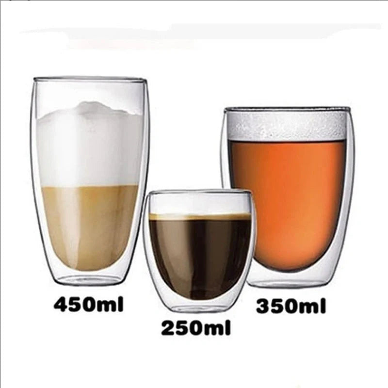 Egg-shaped double-layer insulated glass cup set for hot and cold beverages