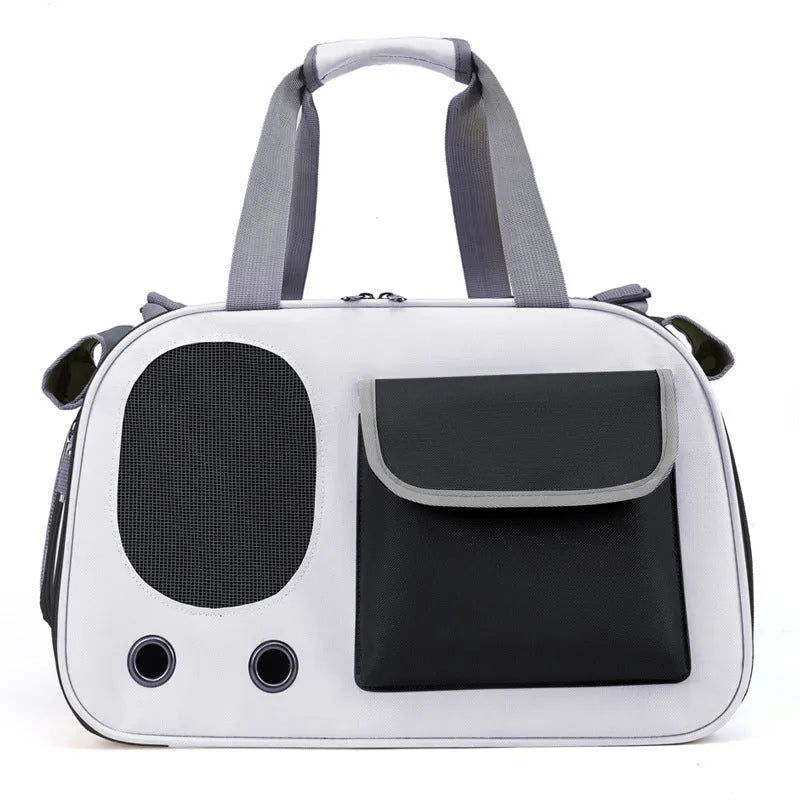 Large foldable canvas pet carrier bag for cats and small dogs in solid colours
