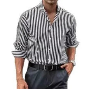 Men's striped casual button shirt with loose fit and cardigan styling