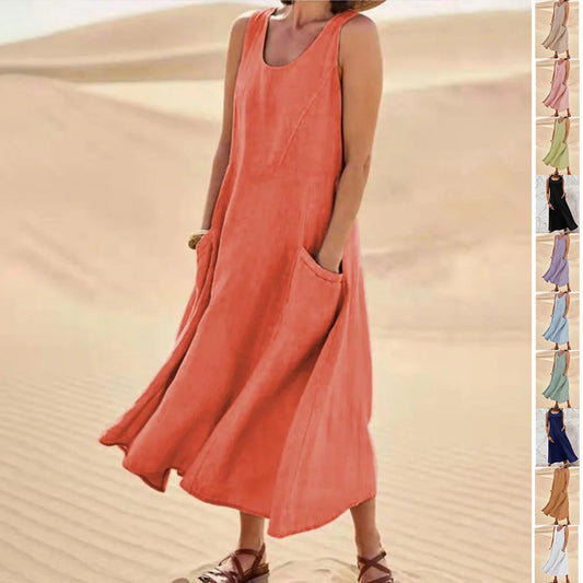 Elegant Summer Sleeveless Maxi Dress with Pockets in various colors
