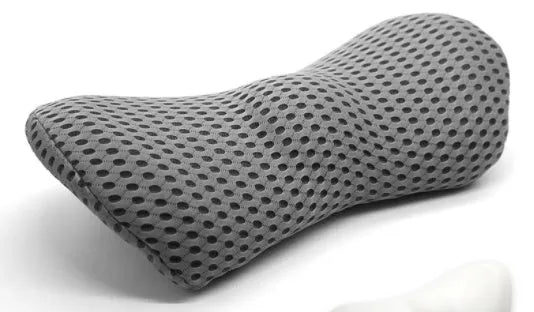 Ergonomic lumbar support pillow with grey 4D mesh fabric cover and memory foam core