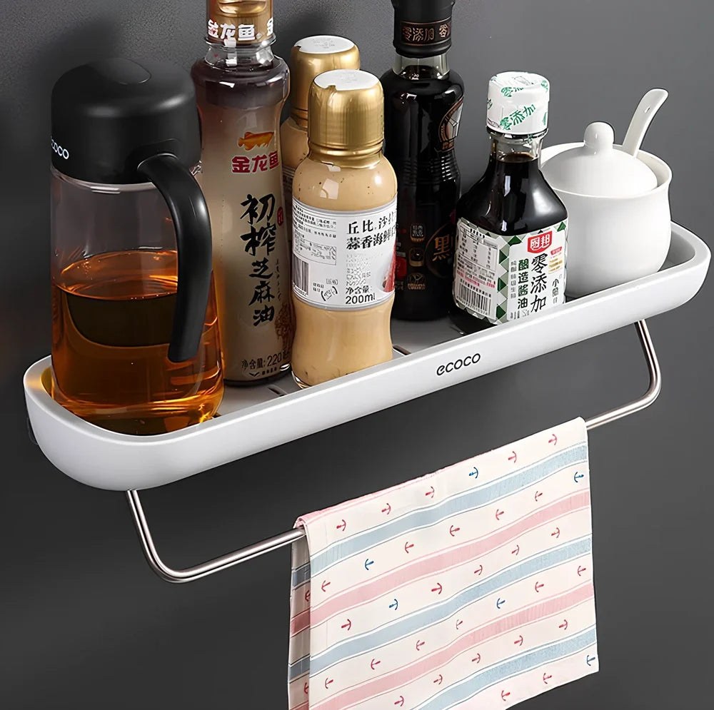 Grey wall-mounted bathroom storage rack with 35 compartments for toiletries organisation