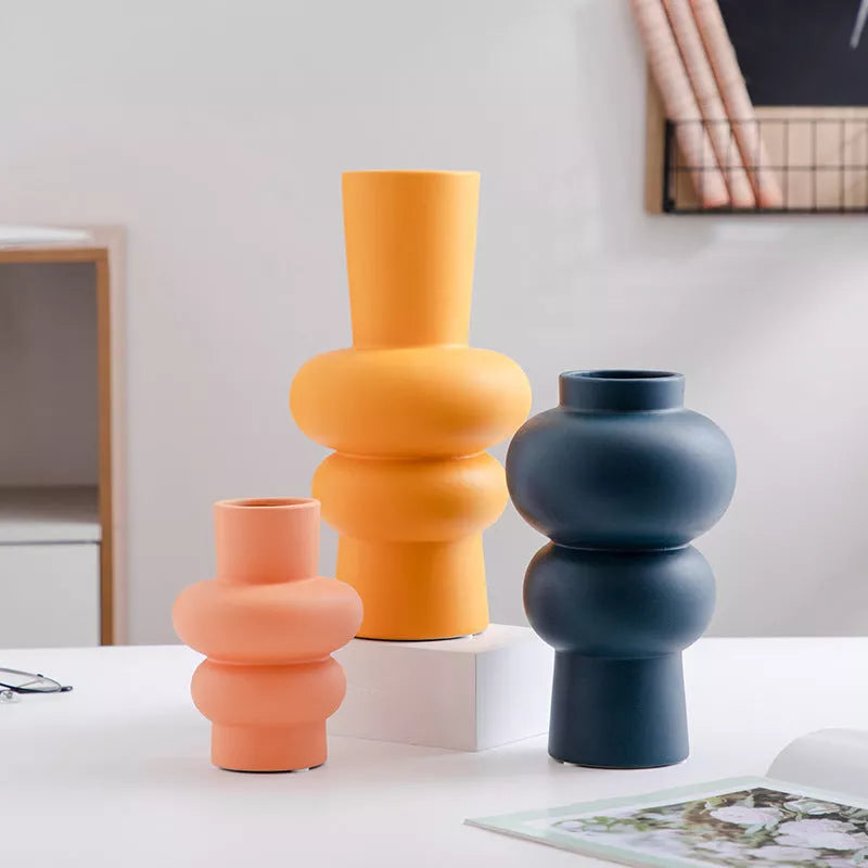 Nordic Minimalist Ceramic Vase in blue, yellow, or orange for modern living room decoration