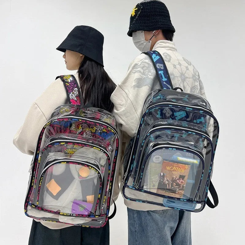 Transparent PVC waterproof backpack with voile inner bag in choice of colours.
